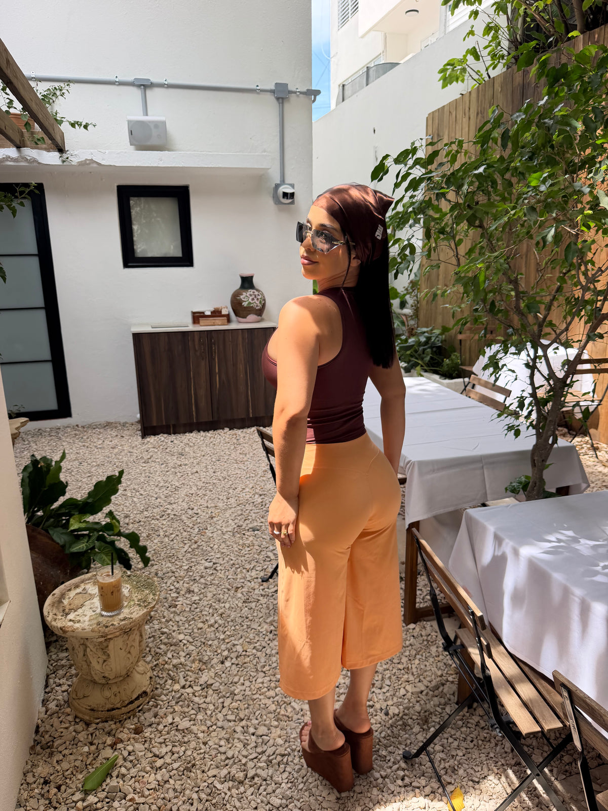 Coffee/orange Matching Capri Palazzo Set