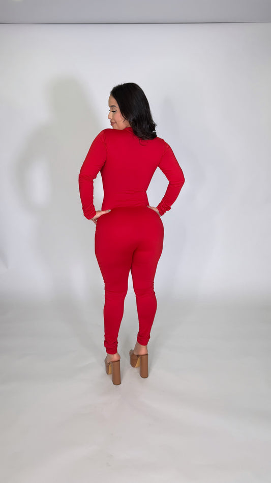 Red long sleeve jumpsuit