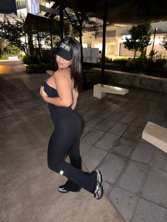 Black Strapless Bellbottom Jumpsuit