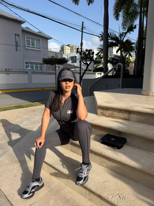 Dark Gray Short Sleeve Jumpsuit