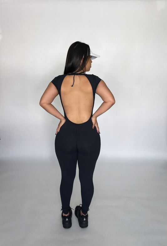 Black Short Sleeve Long Jumpsuit