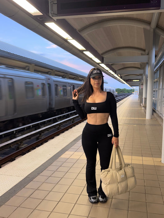 Black Long Sleeve Bellbottom Set