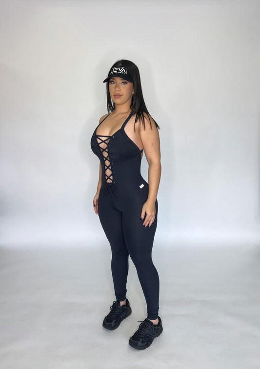 Black Crossed Long Jumpsuit