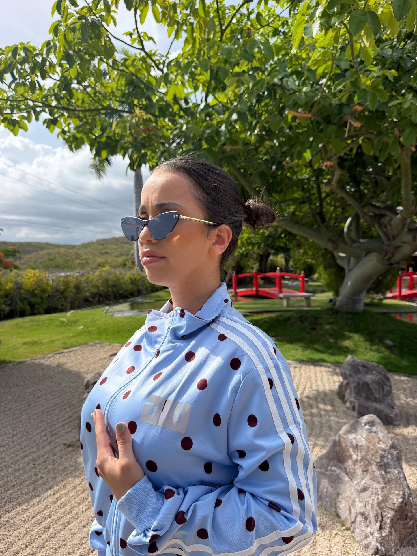 Light-Blue Polkadot Jacket Set