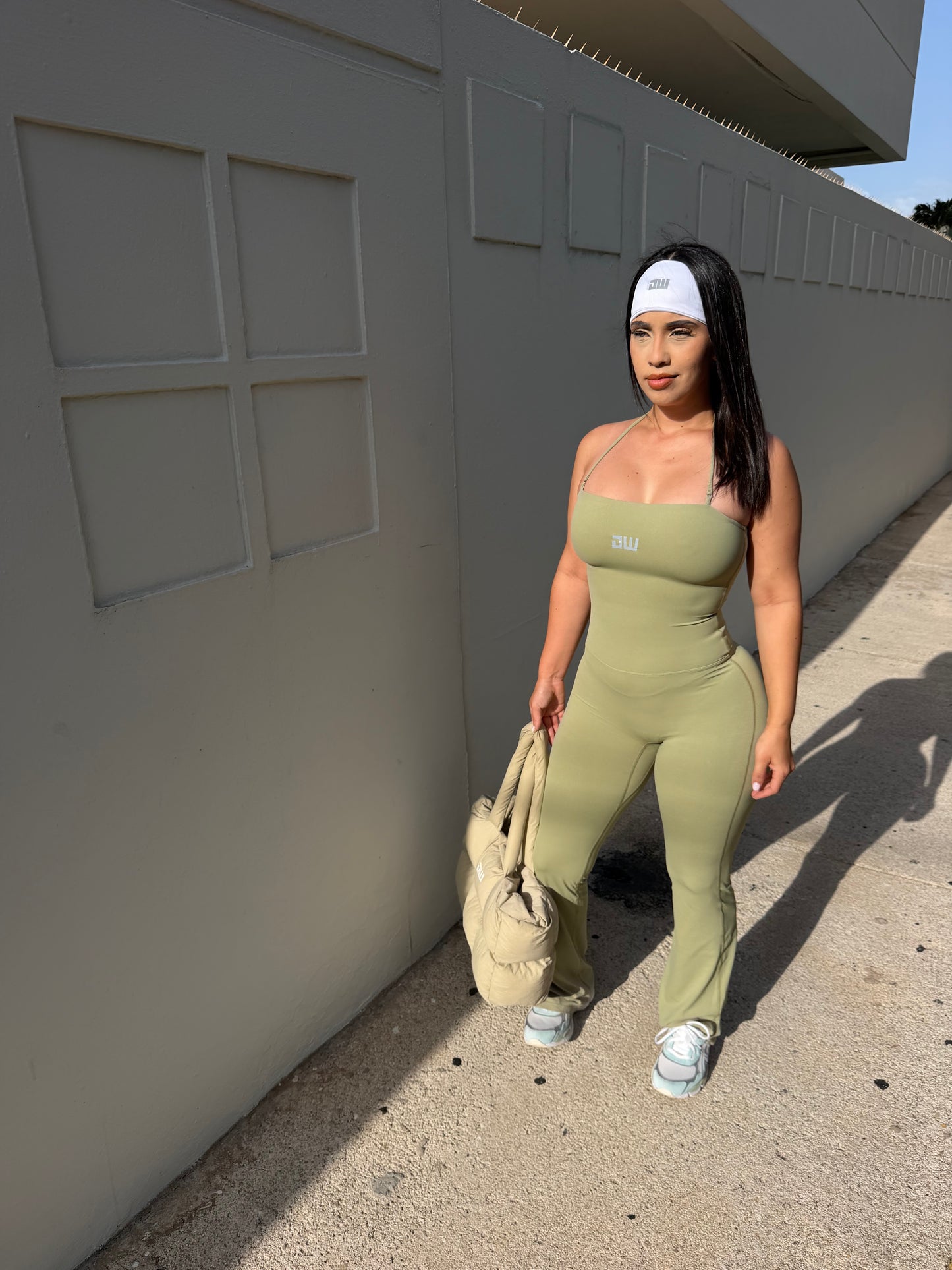 Olive Strapless Bellbottom Jumpsuit