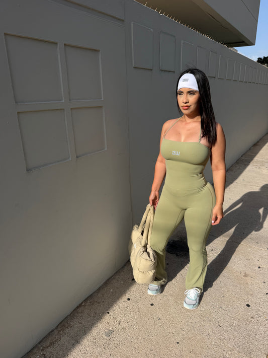 Olive Strapless Bellbottom Jumpsuit