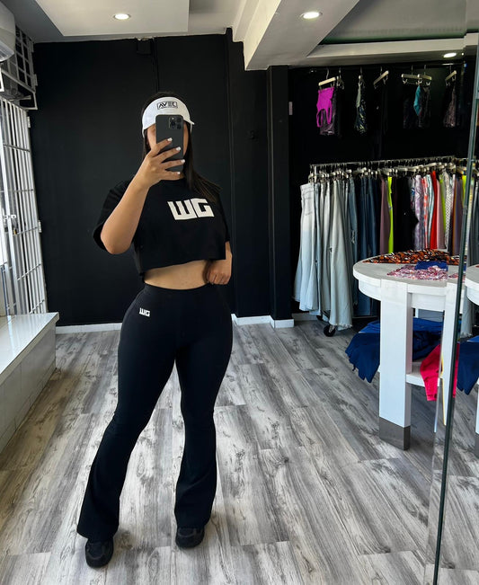 Black Crop Top Bellbottom Set
