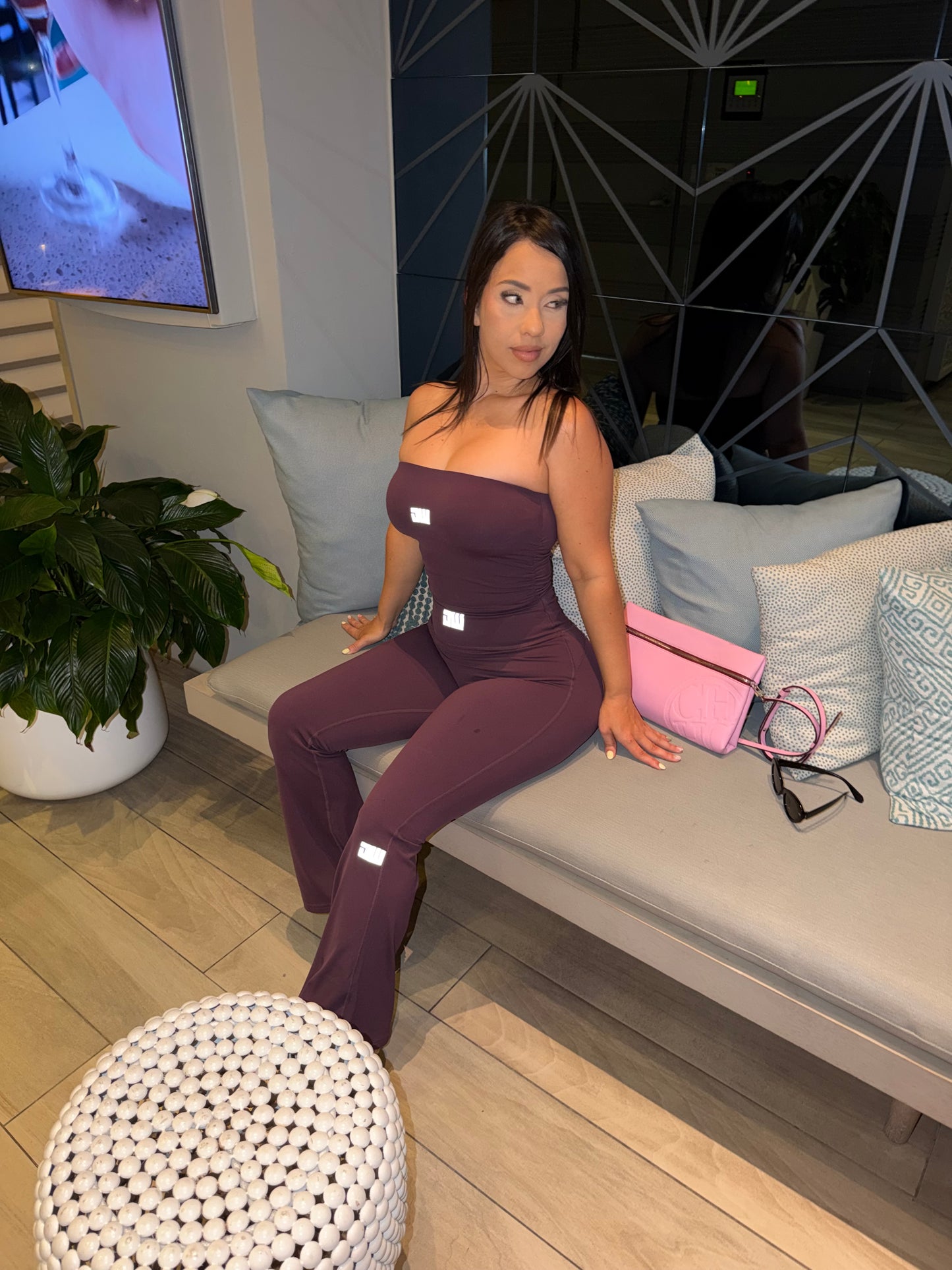 Grape Strapless bellbottoms Set