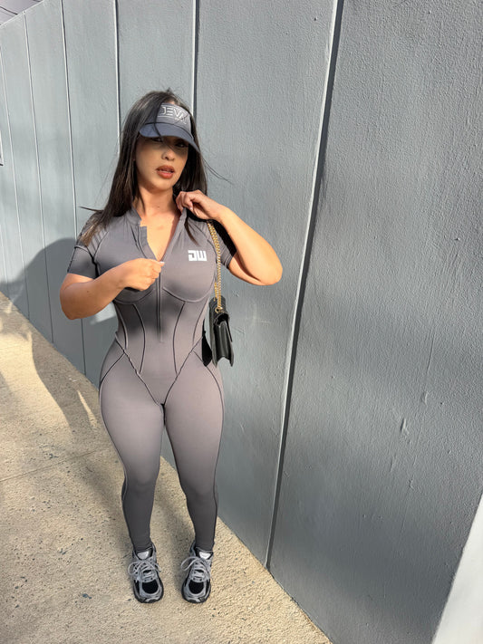 Dark Gray Short Sleeve Jumpsuit