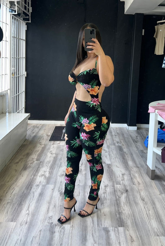 Black Flower Print GALA Jumpsuit