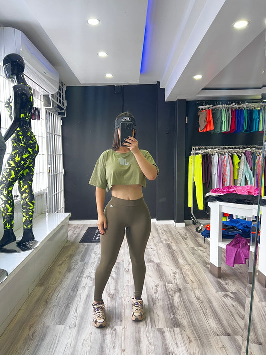 Olive Crop Top Set