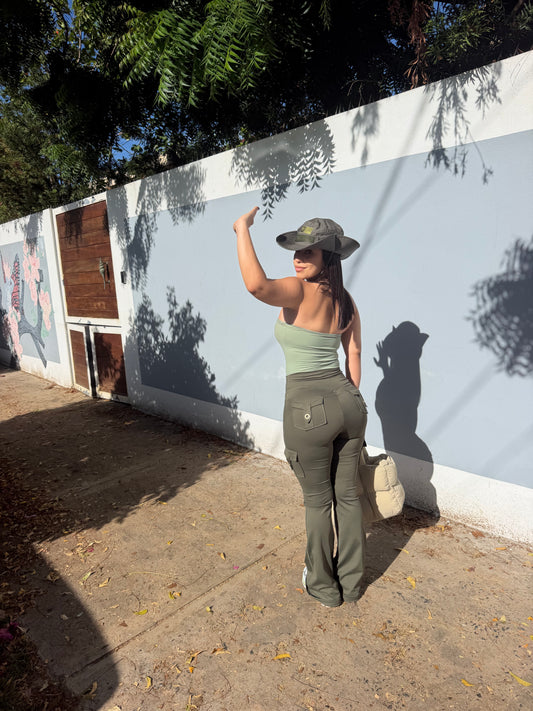 Strapless Olive Matching Bellbottom Set