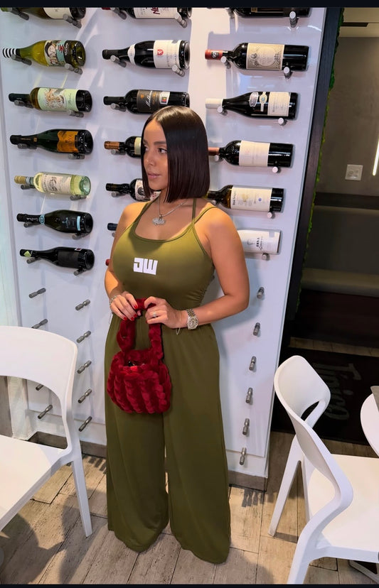 Olive Overol Bohemio Sleeveless Jumpsuit