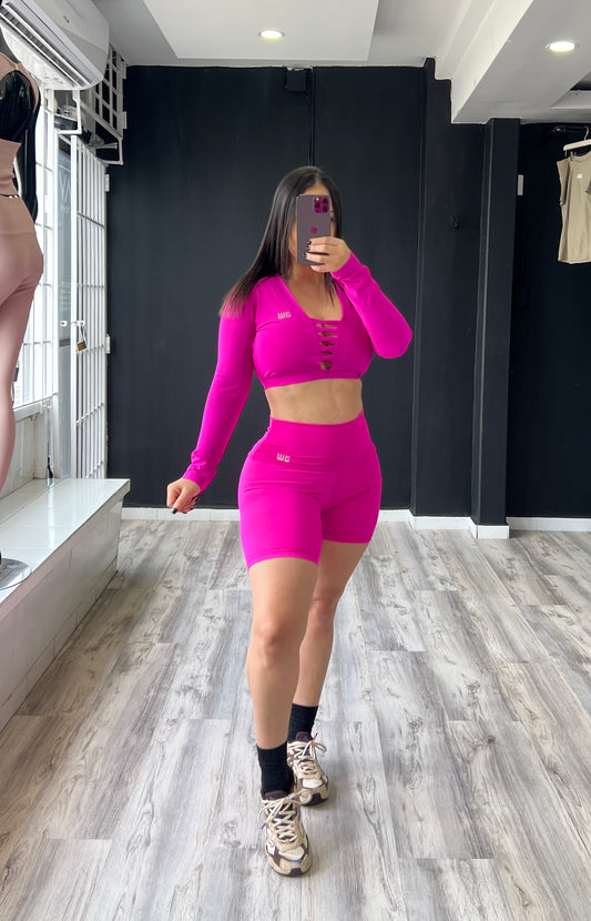 Pinky fucsia long sleeve short set