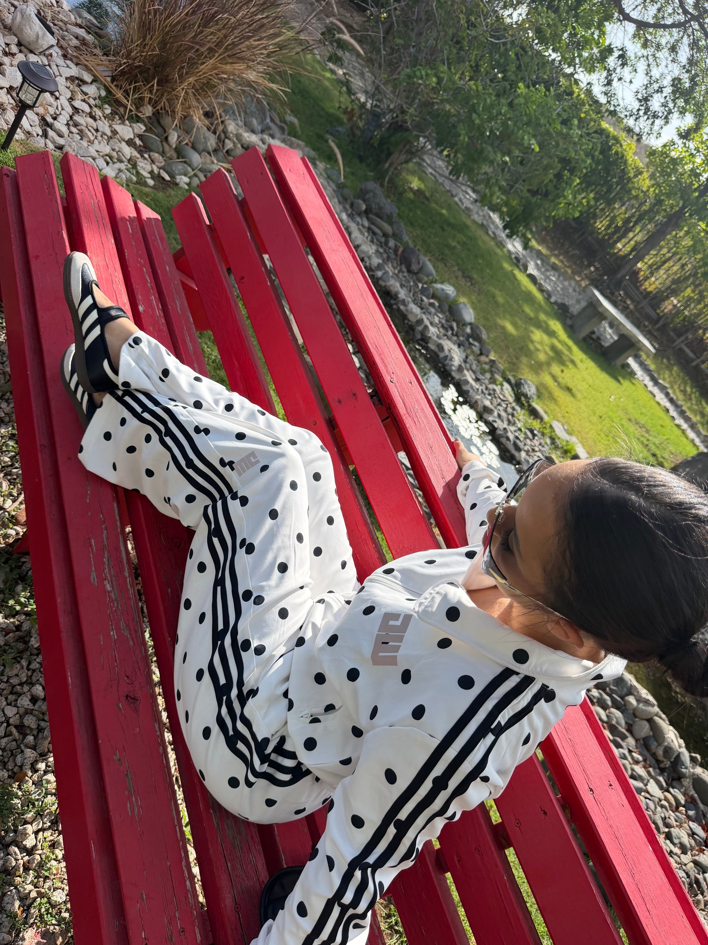 White Polkadot Jacket Set