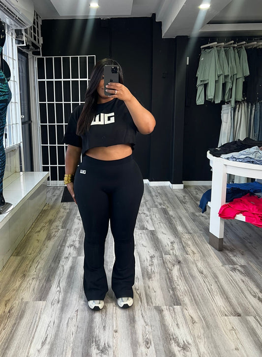 Black Crop Top CURVY Bellbottom Set