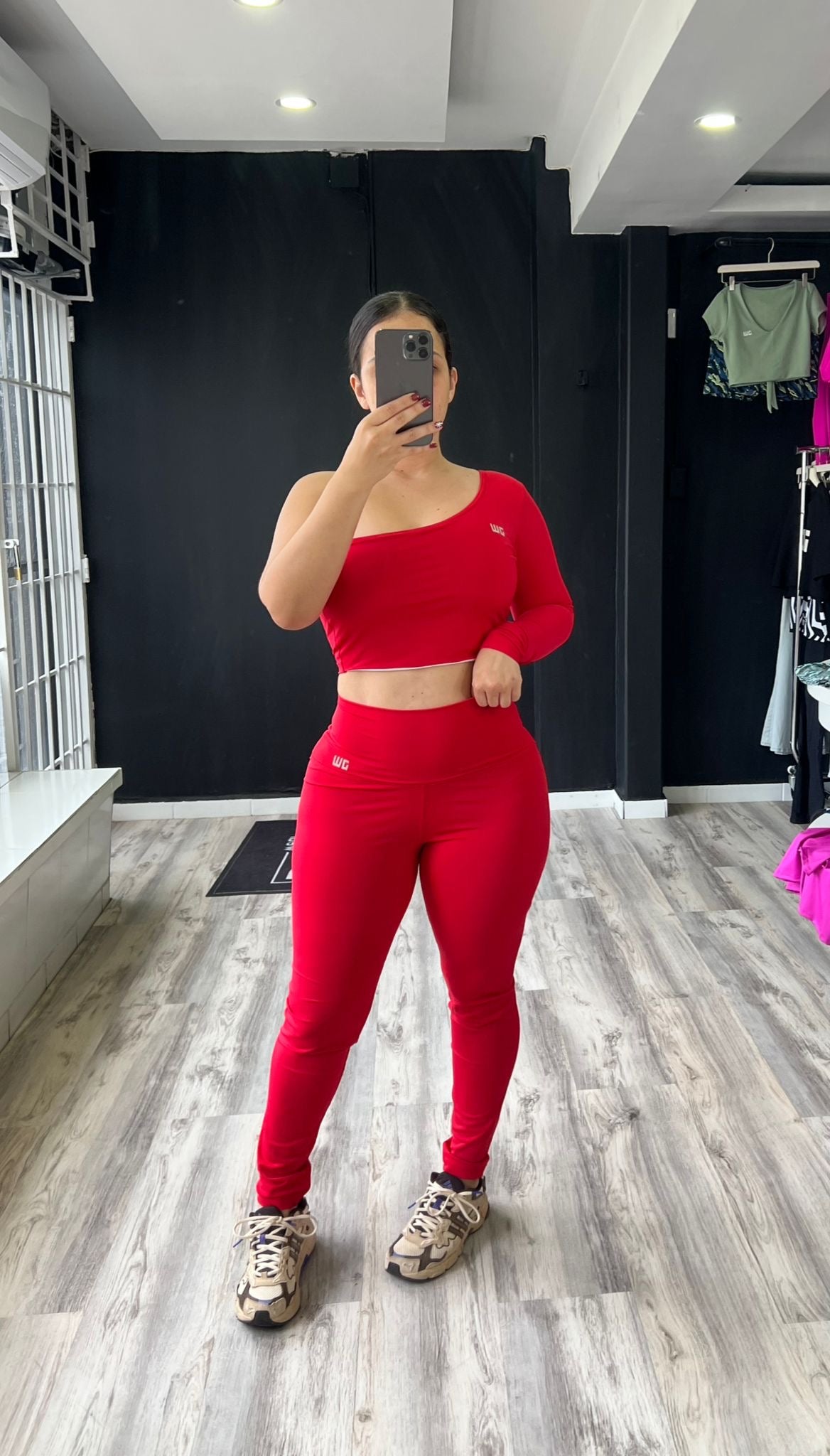 Red One Shoulder Long Set