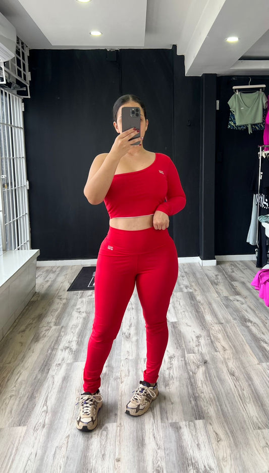 Red One Shoulder Long Set