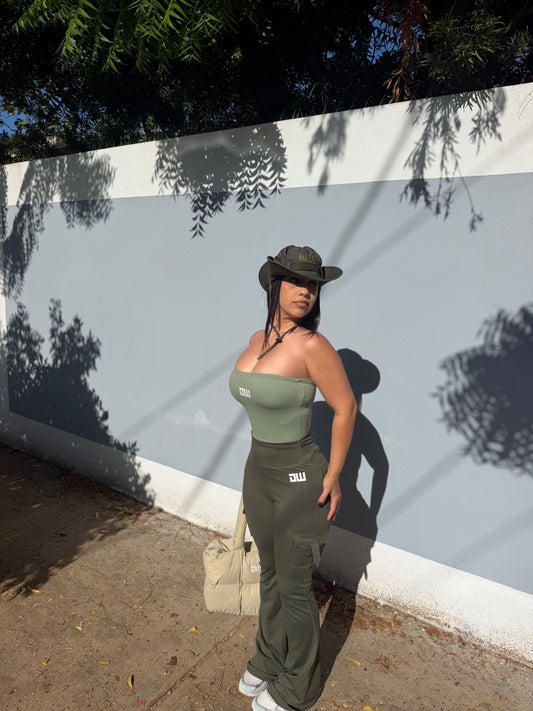 Strapless Olive Matching Bellbottom Set