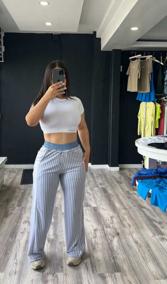 White Palazzo Elastic Pants Sets