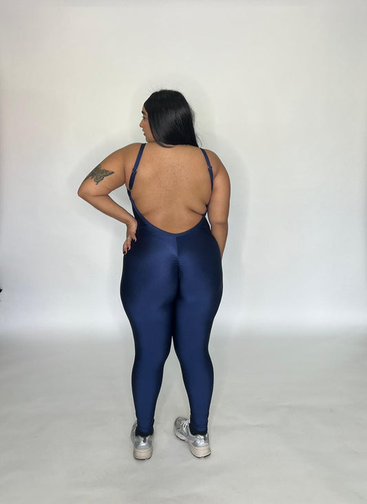 Navy Blue Glossy  Long Jumpsuit