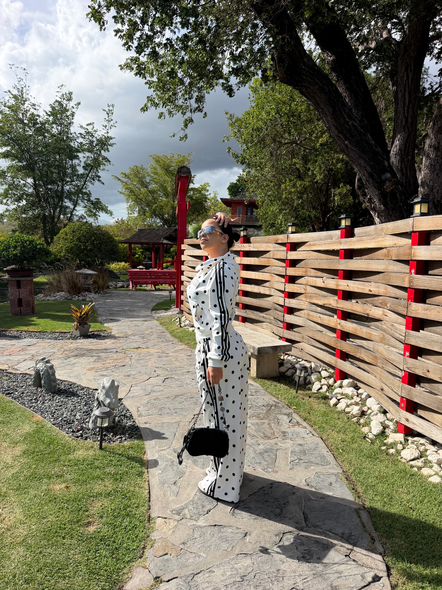 White Polkadot Jacket Set