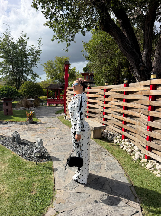 White Polkadot Jacket Set