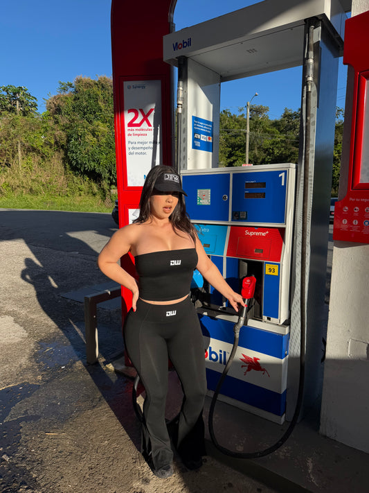 Black Strapless Bellbottom Set