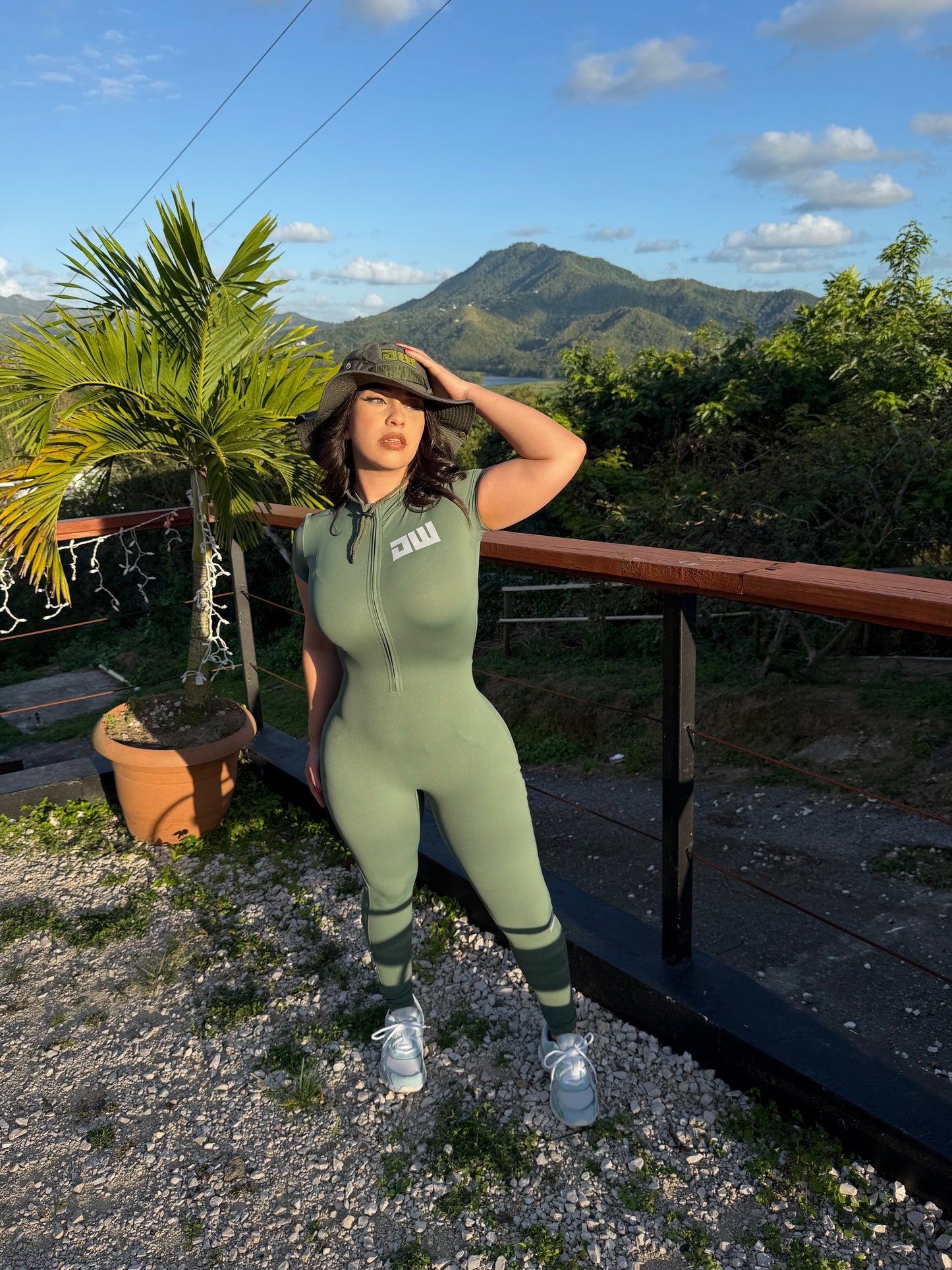 Olive Short Sleeve Long Jumpsuit