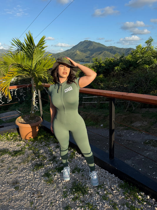 Olive Short Sleeve Long Jumpsuit