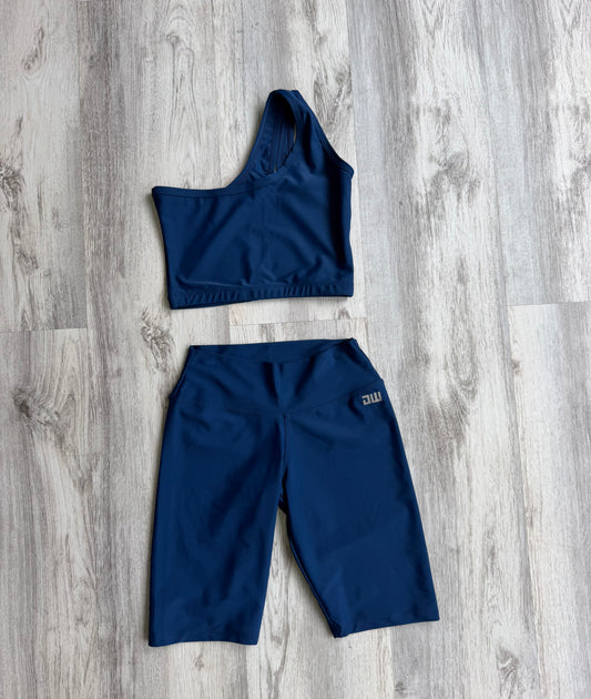 Navy biker one shoulder