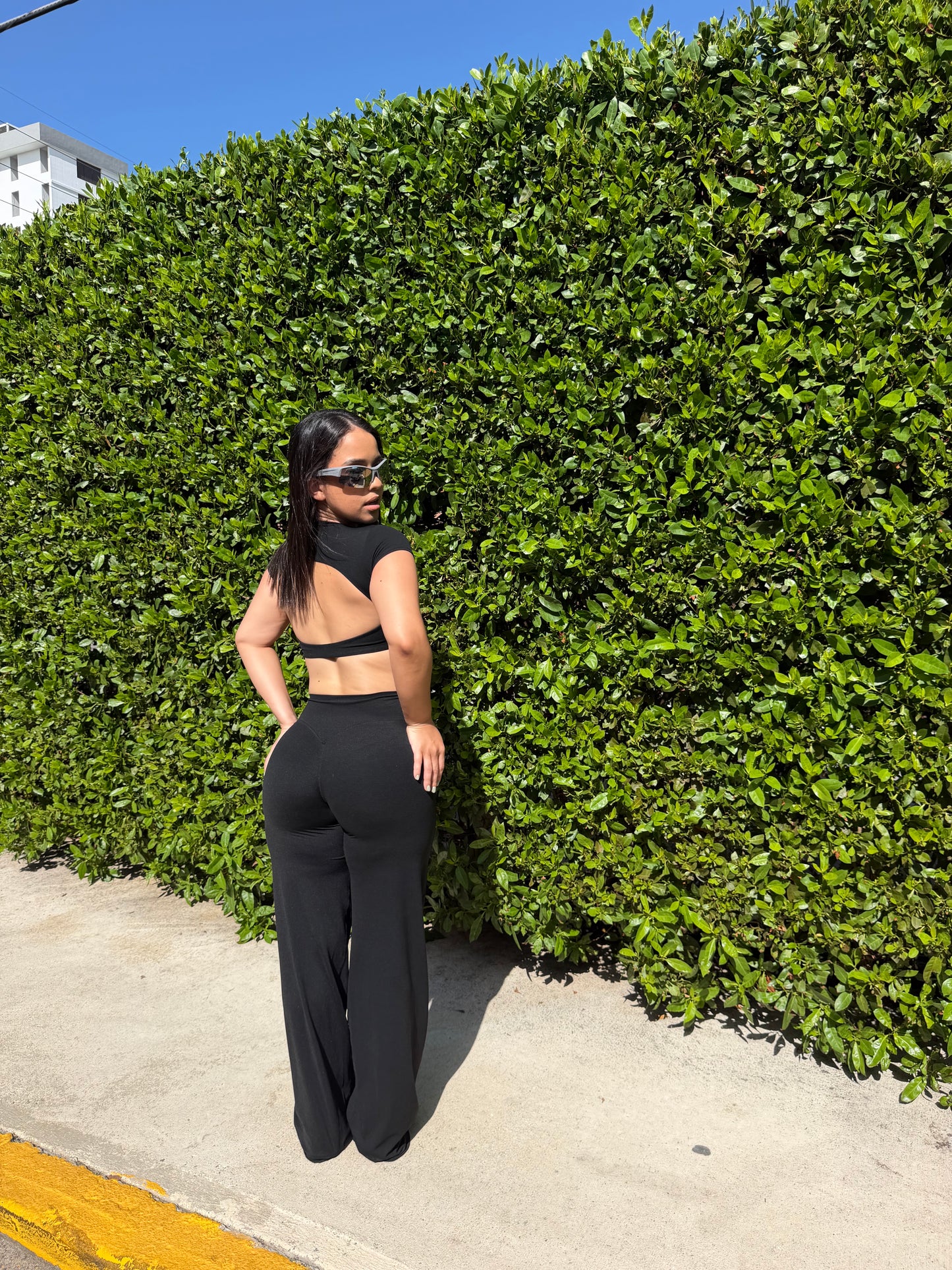 Black Short Sleeve Palazzo Set