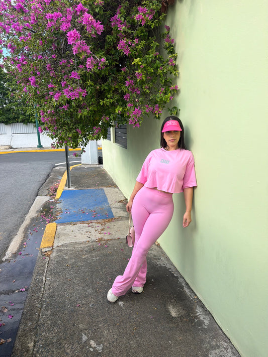 Pink T-Shirt  & Scrunch But Bellbottom Set