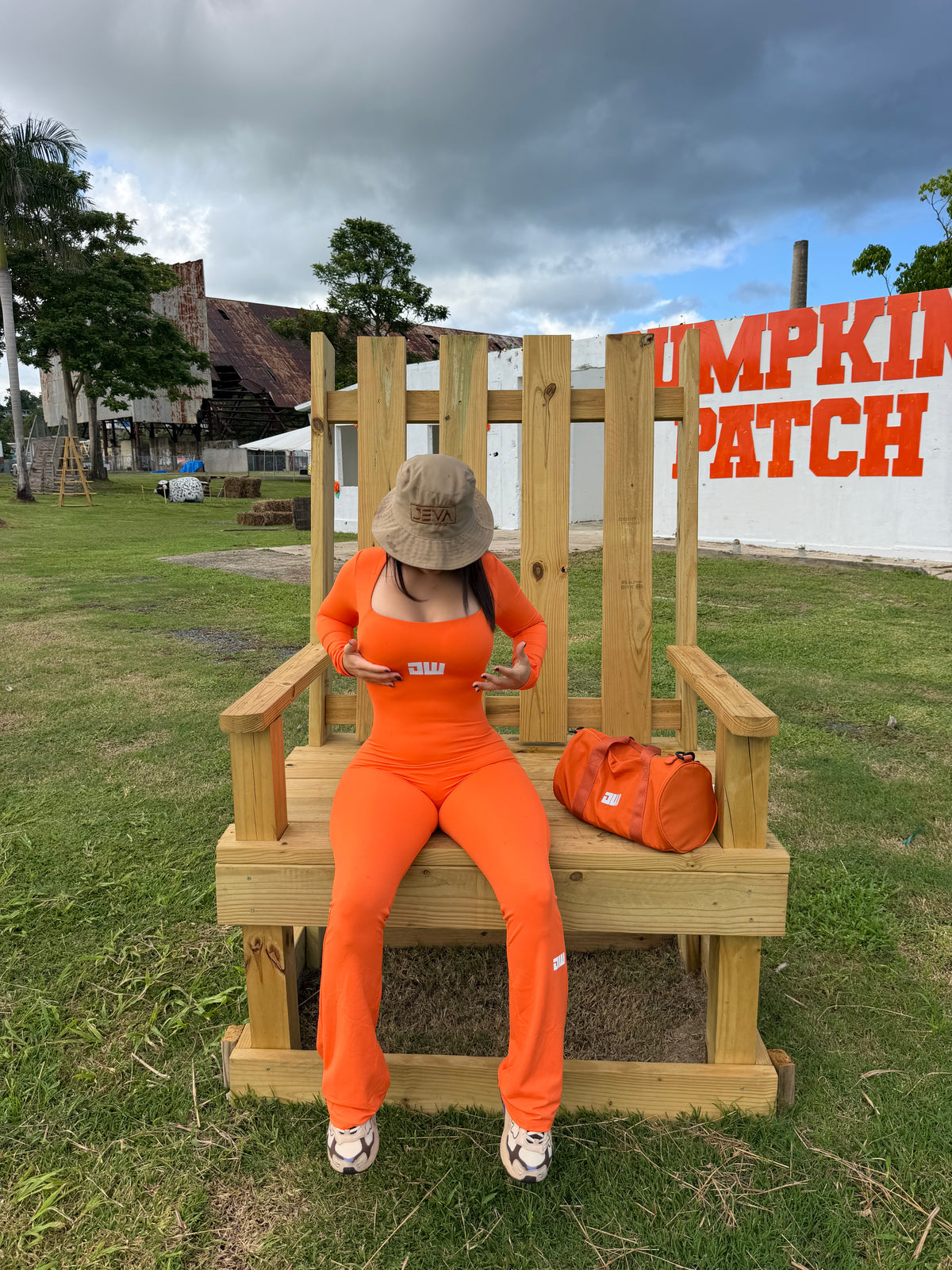 Orange Long-Sleeve Bellbottom Jumpsuit