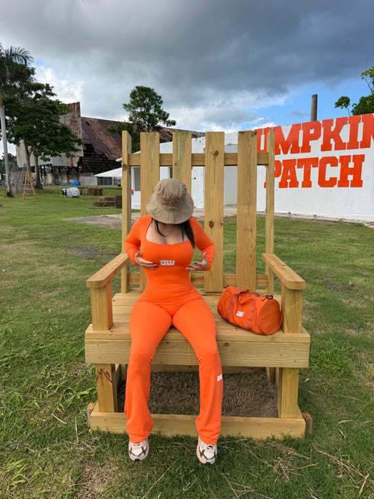 Orange Long-Sleeve Bellbottom Jumpsuit