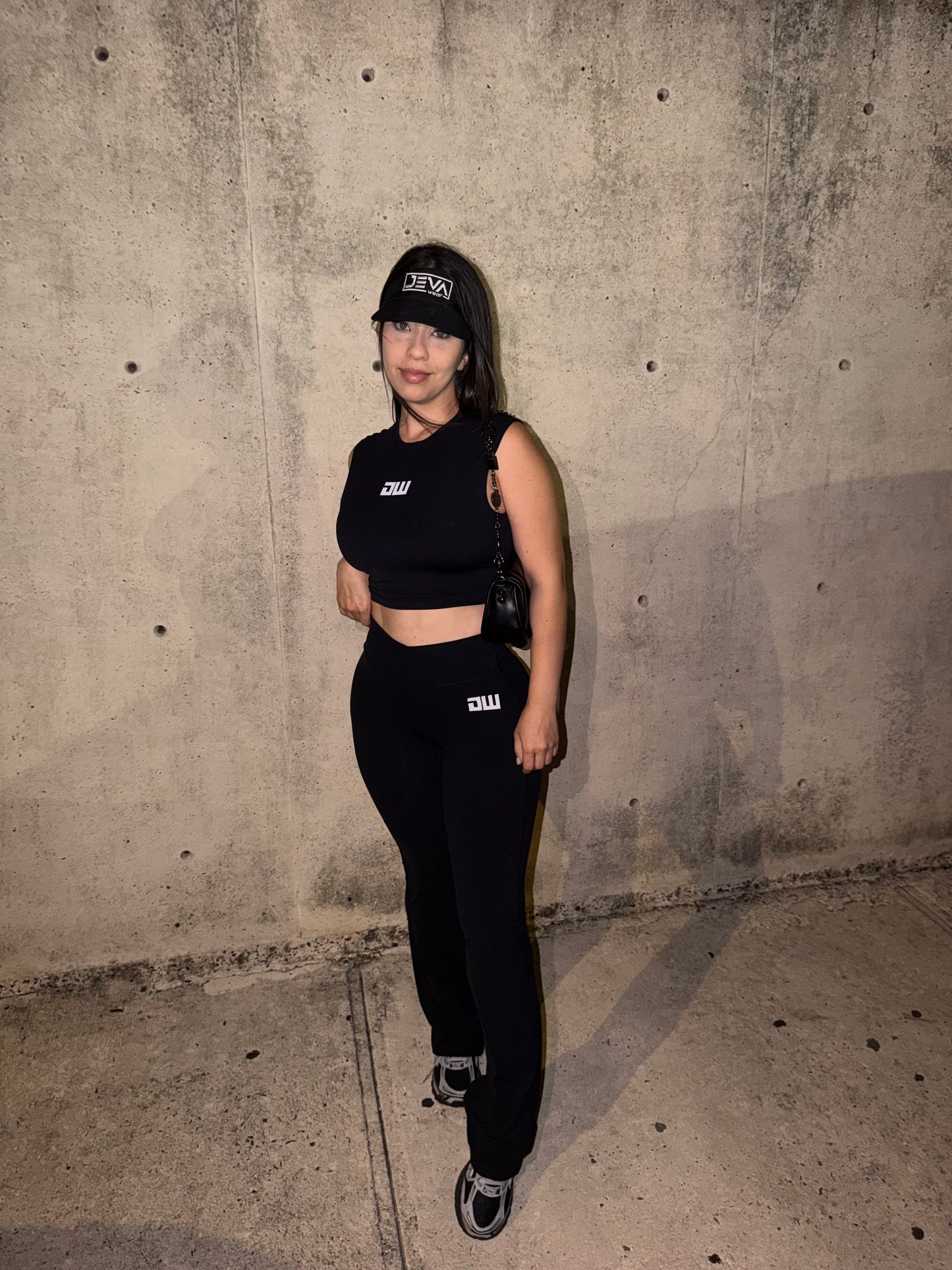 Black Sleeveless V Cut Bell Bottom Set