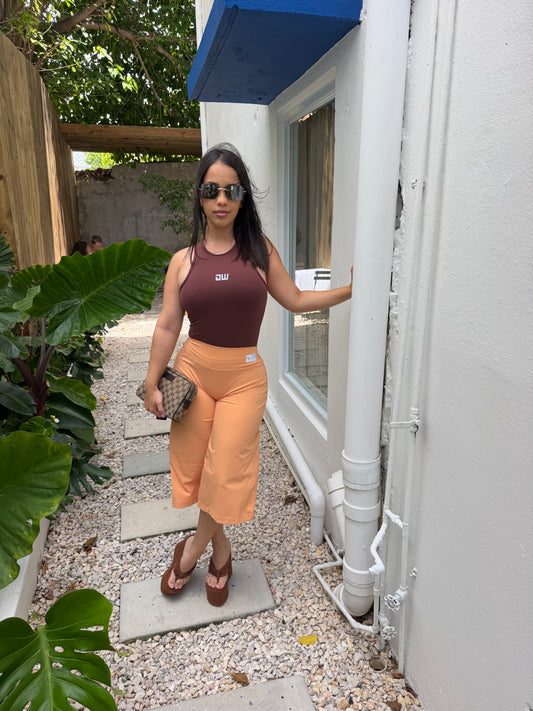 Coffee/orange Matching Capri Palazzo Set
