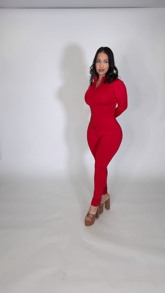 Red long sleeve jumpsuit