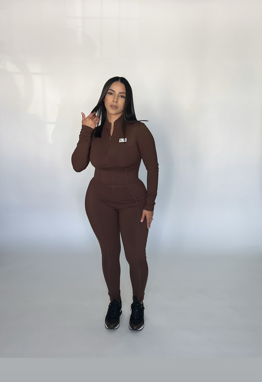 Expresso Coffee Long- Sleeve Jumpsuit