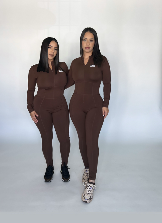 Expresso Coffee Long- Sleeve Jumpsuit