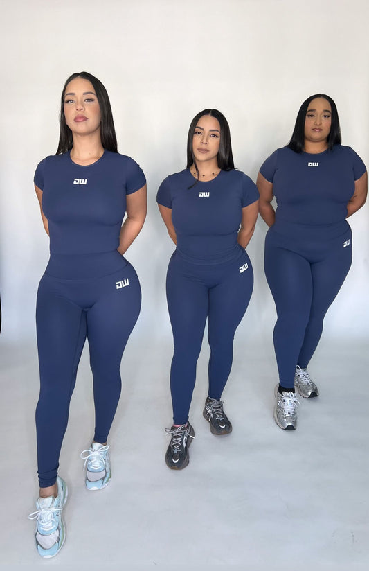 Navy Blue Short Sleeve Long Set