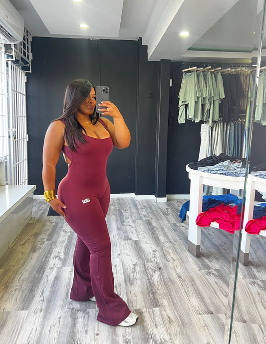 Burgundy Bellbottom CURVY Jumpsuit