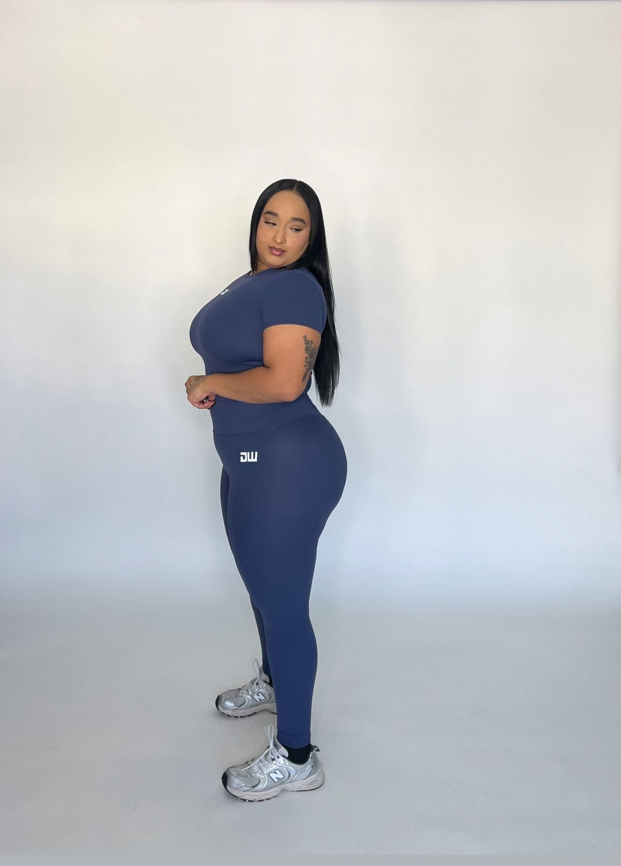 Navy Blue Short Sleeve Long Set