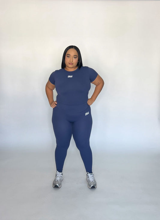 Navy Blue Short Sleeve Long Set